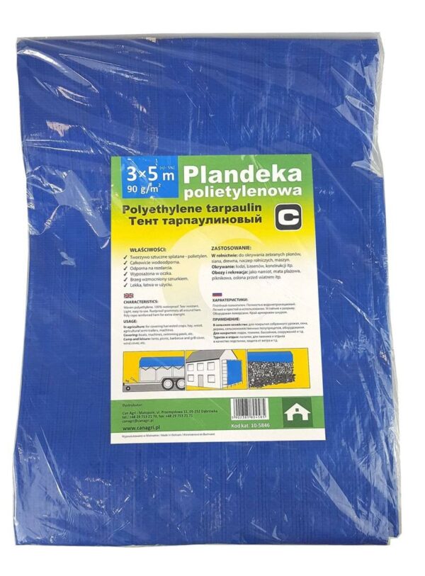 Plandeka 5x8 m, 90 g, niebieska, PE, Can Agri