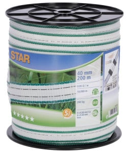 TAŚMA OGRODZENIOWA STAR 200mx40mm biało-zielona