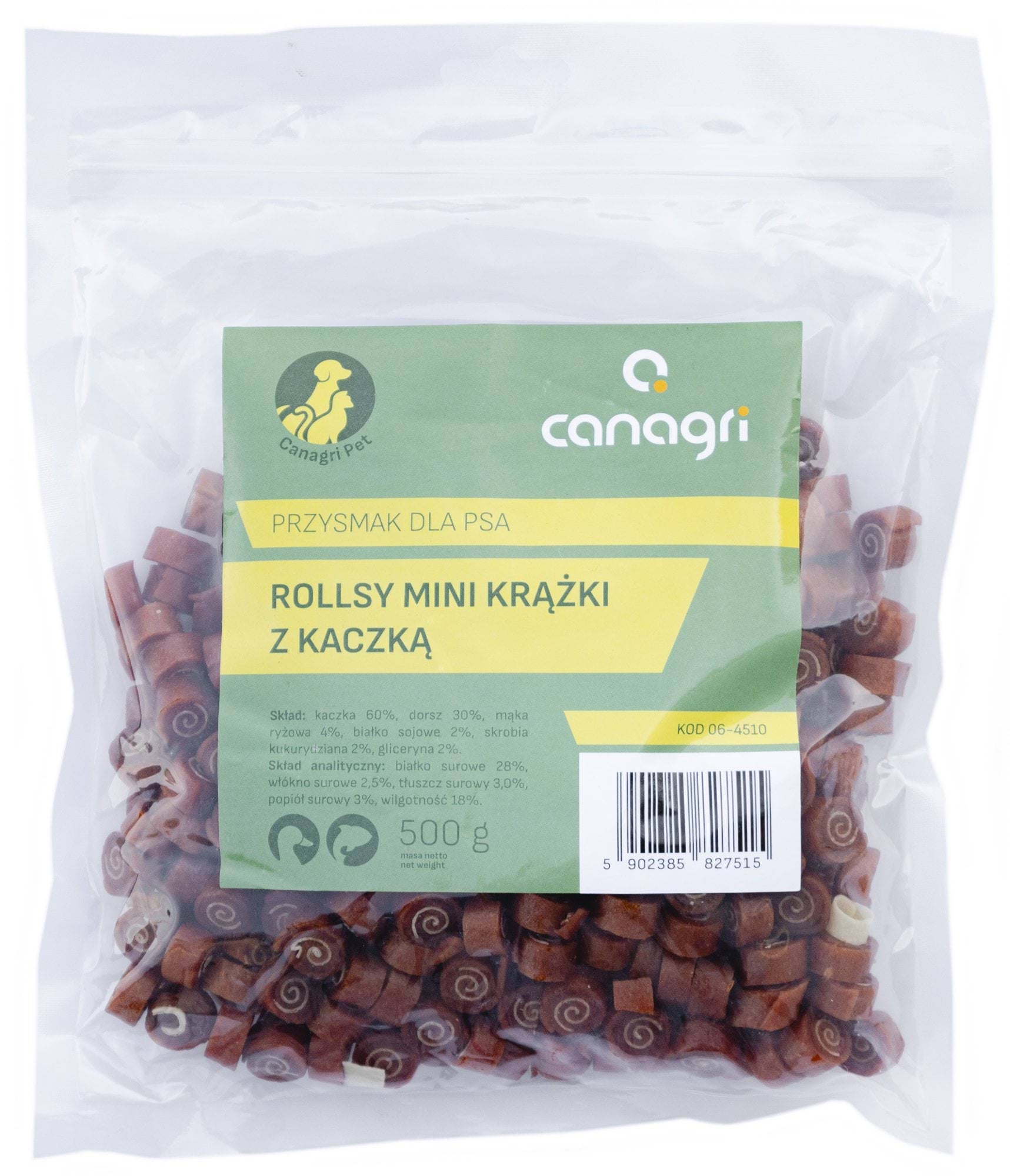 Przysmak dla psa, rollsy mini-krążki z kaczką, 500 g, Canagri